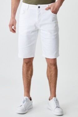 ALTINYILDIZ CLASSICS Men's White Slim Fit Slim Fit Diagonal Patterned Pocket Flexible Shorts