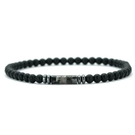 Pánský korálkový náramek Nero - 4 mm larvikit, achát, Šedá 19 cm
