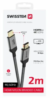 SWISSTEN HDMI 2.0 kabel 2m černá / 4K / 18 Gbs / pozlacené konektory (75501102)