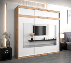 Šatní skříň Abi To s nástavcem Barva korpusu: Dub artisan, Rozměry: 250 cm, Dveře: Bílá