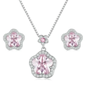 Stříbrná souprava šperků Třešňové květy, stříbro 925/1000, Růžová 45 cm + 5 cm (prodloužení)