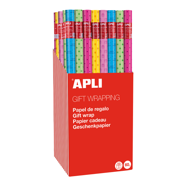 APLI balicí dárkový papír v roli Party, 70 cm x 2 m, mix 5 vzorů - 55ks