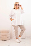 Dámská blůza Plus Size s bavlnou, s kapsou a s ohrnovacími rukávy bílá UNI