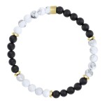 Pánský korálkový náramek Joel Gold - 6 mm bílý Howlit a černý Onyx, Bílá/čirá 23 cm