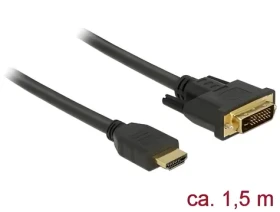 Delock HDMI - DVI 24+1 1,5 m černá / Redukce / Obousměrný přenos / Rozlišení 2560 × 1600 px / Pozlacené konektory (85653)