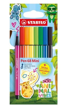 Prémiový vláknový fix STABILO Pen 68 Mini Animal Vibes 8ks - včetně samolepky