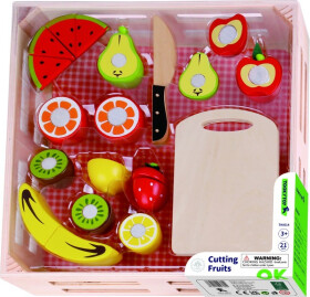 Dřevěná sada krájení ovoce v bedýnce