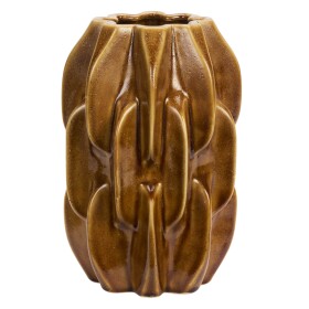 MADAM STOLTZ Keramická váza Warm Yellow 28,5 cm, hnědá barva, keramika