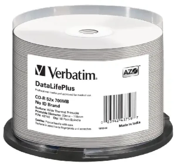 Verbatim CD-R DataLifePlus 700MB 52x Wide Thermal Printable no-ID 50ks cake
