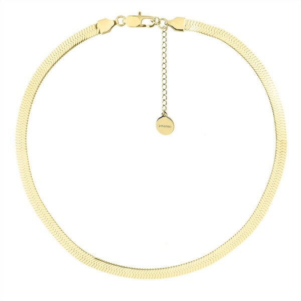 Ocelový náhrdelník Elsa Gold 5 mm plochý had, chirurgická ocel, choker, Zlatá 35 cm + 5 cm (prodloužení)