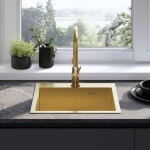 REA - Ocelový dřez Leo 50 BRUSH GOLD s kuchyňskou baterií KPL-96004