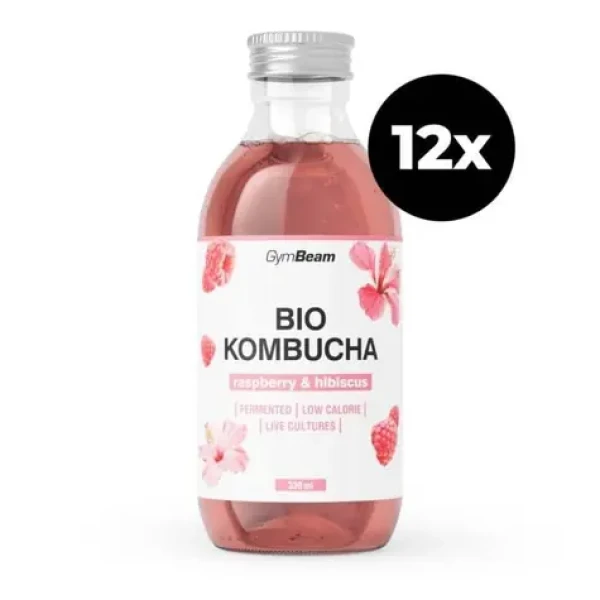 BIO Kombucha - GymBeam (malina ibišek, 12 x 330 ml) (105943-4-12x330ml-raspberry&hibiscus)