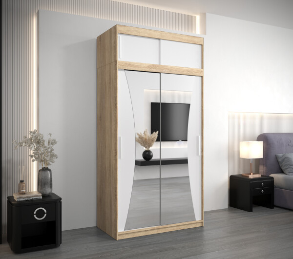 Šatní skříň Abi Mo s nástavcem Barva korpusu: Dub Sonoma, Rozměry: 120 cm, Dveře: Bílá