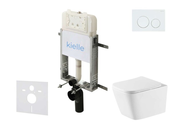 Kielle - Genesis New Set předstěnové instalace, klozetu Arkas I, Vortex Rimless+, sedátka softclose a tlačítka Gemini New I, lesklá bílá 30528SZ73
