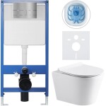 CERANO Kompletní podomítkový WC set Lite/Carlito - bílá lesklá - WC tlačítko Line, nerez - předstěnová instalace - 48,5x36,5 cm