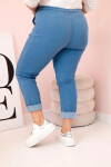 Dámské bavlněné kalhoty Plus Size s elastickým pasem a zavazováním světlý denim 4XL