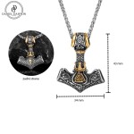 Pánský náhrdelník Thórovo kladivo - MJOLNIR, oboustranný přívěsek, Zlatá 60 cm
