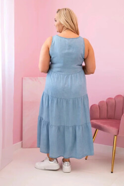 Dámské šaty Plus Size z lyocellu, rozšířené s volány světlý denim UNI