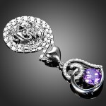 Náhrdelník Swarovski Elements Amorita Bianco - srdíčko, Fialová 39 cm + 3 cm (prodloužení)