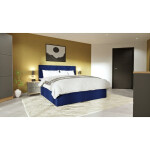 Čalouněná postel Kaya 120x200, modrá, vč. matrace a topperu