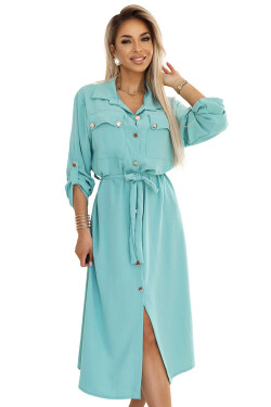 531-2 Midi košilka se zlatými knoflíky a vázáním - MINT UNI