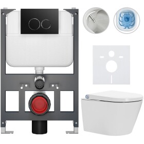 CERANO - Závěsné WC s bidetem Basic/Cronus Standard - bílá lesklá - WC tlačítko Dualo/Černá - závěsné - nízký modul - předstěnová instalace - 59,3x38,4 CER-8050BD86429