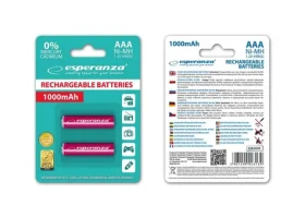 Esperanza Nabíjecí baterie AAA červená / 1.2V / 1000mAh / Ni-MH / 2 ks / v blisteru (EZA101R - 5901299923139)