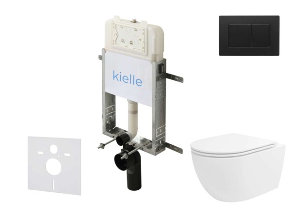 Kielle - Genesis New Set předstěnové instalace, klozetu Oudee, Vortex Rimless+, sedátka softclose a tlačítka Gemini New III, matná černá 30528SZ36