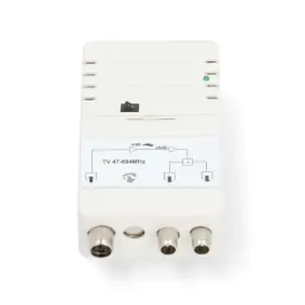 Nedis CATV Zesilovač bílá / Zesílení: 25 dB / 47 - 694 MHz / Počet výstupů: 2 / Ovládání zesílení (SAMP42222WT)