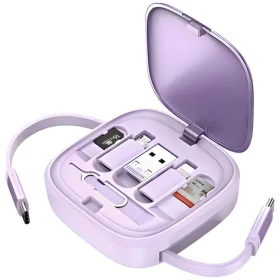 USAMS SJ650 fialová / Datový kabel / 3v1 Micro USB, USB-C, Lightning / 60W / se stojánkem (SJ650USB03)