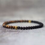 Pánský korálkový náramek Ewson - 4 mm tygří oko, achát, Hnědá 21 cm