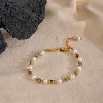 Korálkový náramek sladkovodní perly a epidot, chirurgická ocel, 17 cm + 3 cm (prodloužení) Bílá