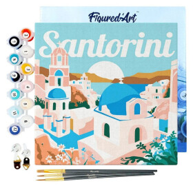 Mini malování podle čísel - Travel Poster Východ Slunce Santorini 20x20cm na rámu