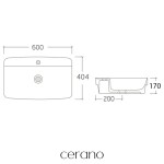 CERANO - Umyvadlo keramické - polozápustné - Vortico - bílá lesklá - 60x40,4 CER-680351