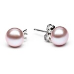 Náušnice s levandulovou 7,5-8 mm perlou Hayley III, stříbro 925/1000, Levandulová