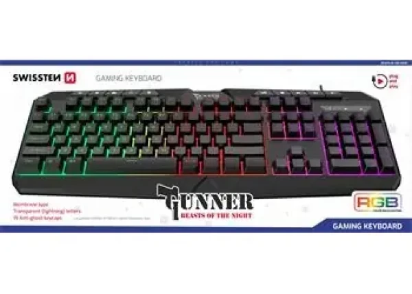 SWISSTEN GUNNER černá / Herní klávesnice / Drátová / US layout / RGB (59107210)