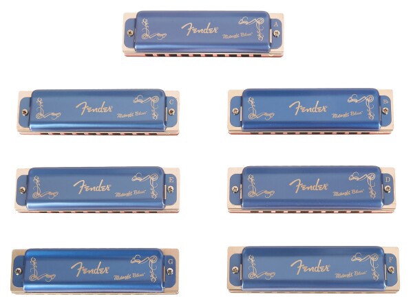 Fender Midnight Blues Harmonica Pack of 7, with Case