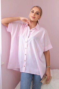 Bavlněná košile s krátkým rukávem pudrově růžové barvy