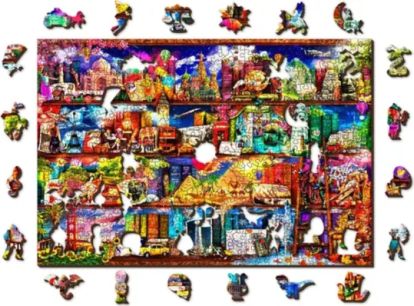 WOODEN CITY Dřevěné puzzle Police na knihy o cestování