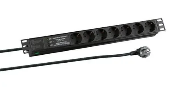 EFB EK631DE.3 černá / Napájecí panel / 19" 1U / 7x Schuko zásuvka / přepěťová ochrana / 2 m kabel (ek631de.3)