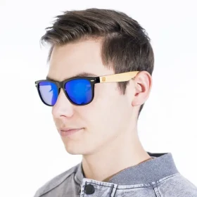 VeyRey Dřevěné polarizační sluneční brýle hranaté Conifer modrá skla
