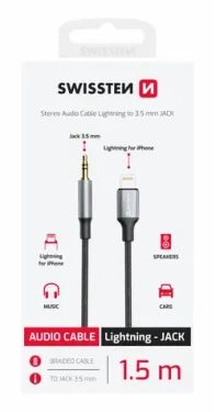 SWISSTEN TEXTILE Audio adaptér Lightning - 3.5mm Jack 1.5m černá (73502307)