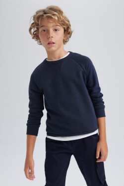 DEFACTO Boy's Navy Blue New Crew Neck School Sweatshirt