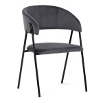 Židle jidelní, šedá látka, černá kovová noha