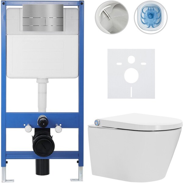 CERANO - Kompletní WC set Profi/Cronus Standard - bílá lesklá - WC tlačítko Line/Nerez - předstěnová instalace - 59,3x38,4 CER-259512