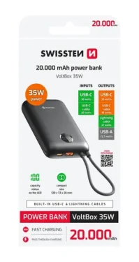 SWISSTEN 22013937 VOLTBOX 20000mAh černá / Powerbanka s integrovanými kabely (22013937)