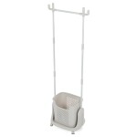 Věšák s košem na prádlo, bílý plast.