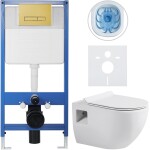 CERANO - Kompletní WC set Profi/Dure - bílá lesklá - WC tlačítko Slim/Zlatá - předstěnová instalace - 51x35 CER-871070