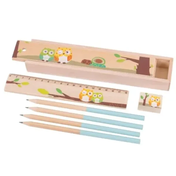 Bigjigs Toys dřevěný penál sovičky modrá / od 3 let (BJ233-1-BM)