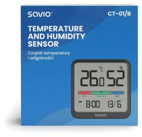 Čidlo teploty a vlhkosti CT-01/B černá / Čidlo / vnitřní / LCD displej / hodiny (SAVCT-01/B)